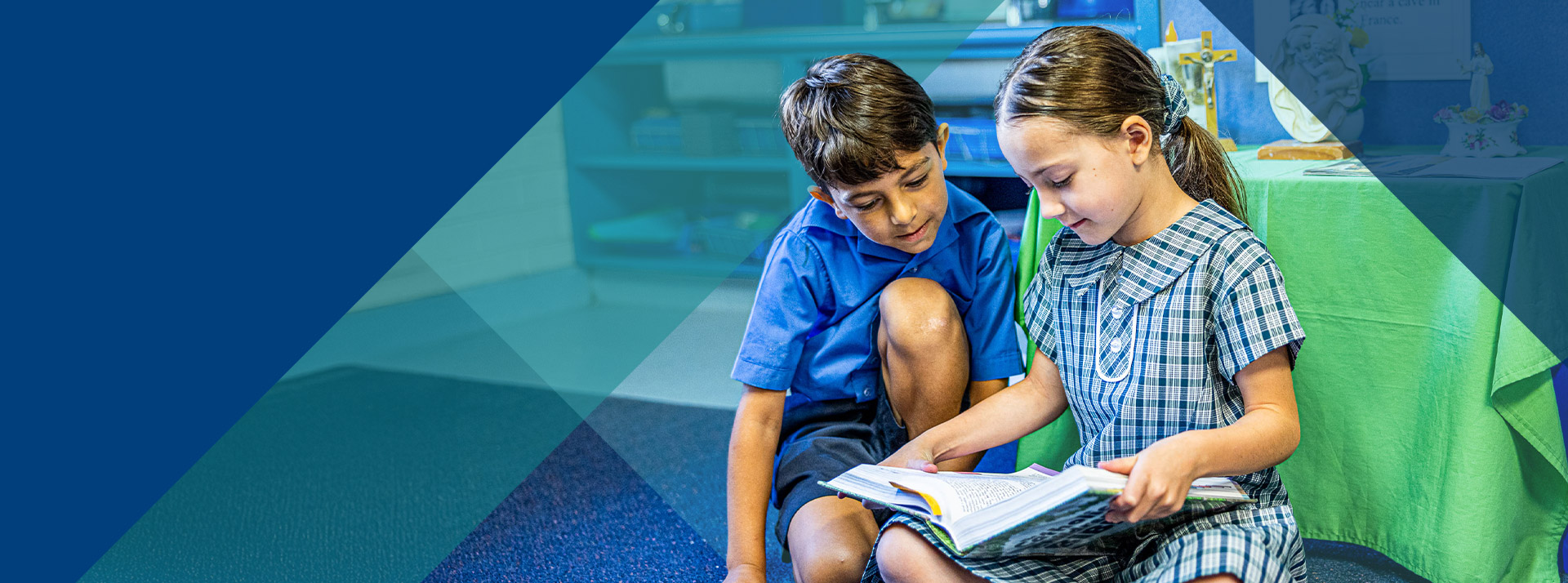 Students reading together in the classroom at Our Lady of Lourdes Primary School Baulkham Hills South